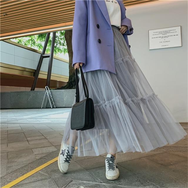 スカート レディース チュールスカート ティアードワンピース フレア 3段 ロングスカート チュール ウエストゴム 秋 冬 夏 30代_6