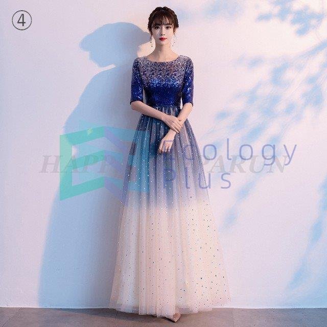 パーティードレス ロング ロングドレス 結婚式 お呼ばれドレス 演奏会 カラードレス 袖あり Aライン チュール 大きいサイズ 3L 4L 5L 6L 小さいサイズ_5
