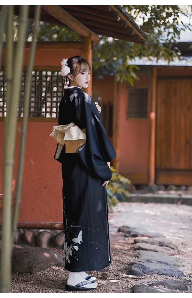 単品 ゆかた 浴衣 レディース　女性 ブラック 黒 洗える 街着 文化祭 夏 花火 花柄 上品 可愛い 花見 花 花柄 着物 婦人 古典 着れる キュート 大人シンプル_5