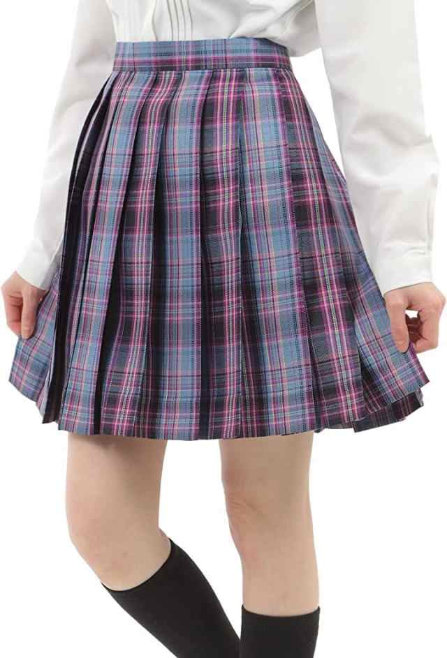 プリーツスカート チェック柄 ミニ スクールスカート 学生服( パープル