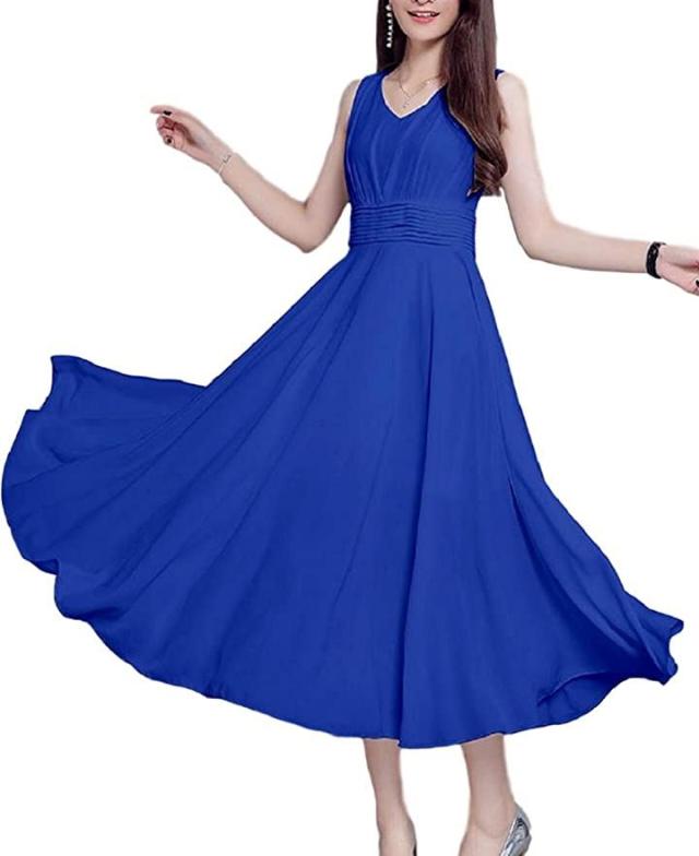 マキシ ワンピース ノースリーブ ロング シフォン きれいめ リゾート レディース 青 色 6 ブルー M の通販はau Pay マーケット ホリック