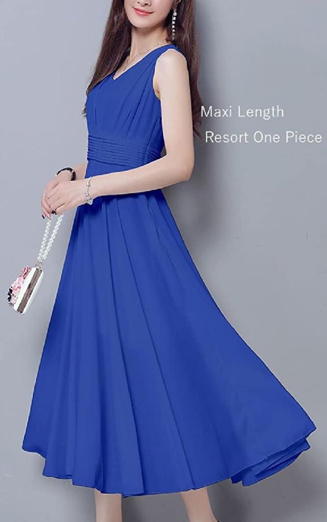 マキシ ワンピース ノースリーブ ロング シフォン きれいめ リゾート レディース 青 色 6 ブルー M の通販はau Pay マーケット ホリック