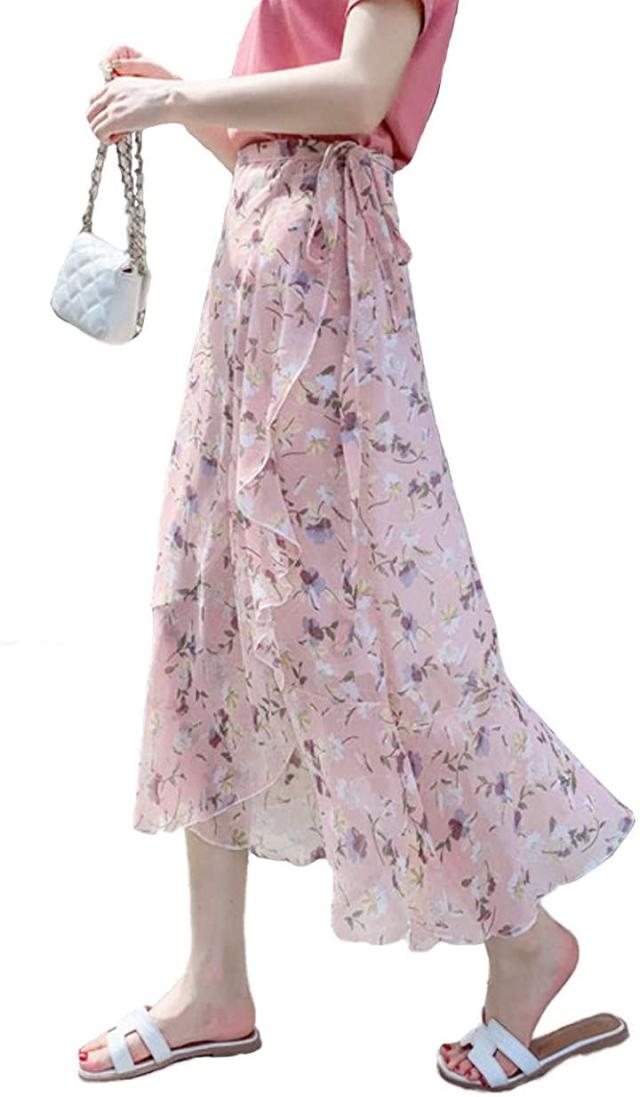 花柄スカート フリル フリルスカート シフォン シフォンスカート ロング丈 ロングスカート マキシ ピンク S の通販はau Pay マーケット ふくはち