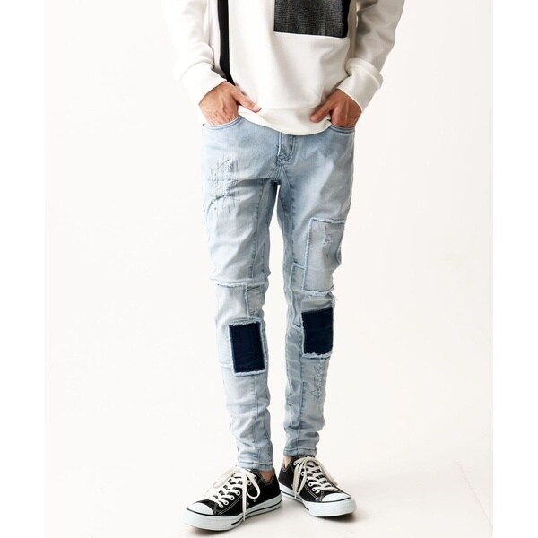 MKオム（MK homme）/ダメージパッチワークストレッチデニム
