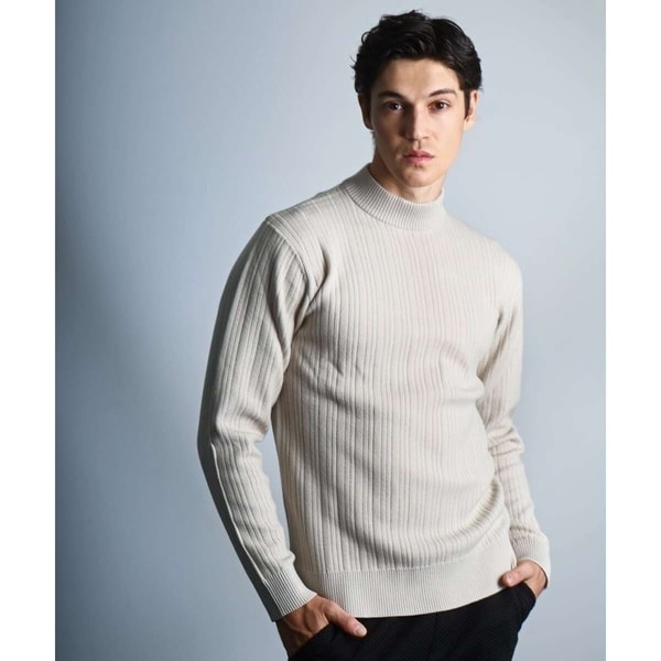 MKオム（MK homme）/【洗濯機で洗える】モックネックニット / ランダムタックストライプ