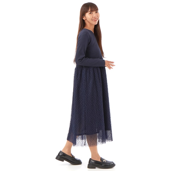 スーパーハッカ（SUPER HAKKA）/針抜きテレコ×ドット＆プリーツチュールワンピース