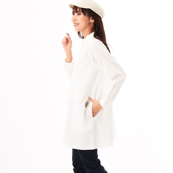 スーパーハッカ（SUPER HAKKA）/コットンカルゼはしごレースミックス＋フラワーワンポイント刺繍チュニックシャツ