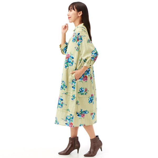 スーパーハッカ（SUPER HAKKA）/からみドビーブラーフラワープリントワンピース(前開き)