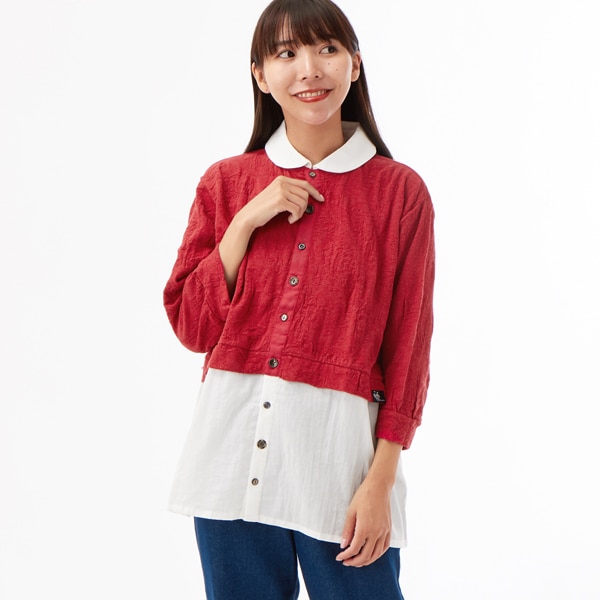 スーパーハッカ（SUPER HAKKA）/コットンリンクスローズジャカード×コットンカルゼレイヤードブラウス