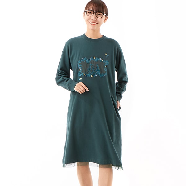 スーパーハッカ（SUPER HAKKA）/40/20裏毛×60コットンローンガーランドアネモネ刺繍ワンピースの通販は