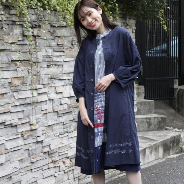 スーパーハッカ（SUPER HAKKA）/ポリエステルナイロンブロード リレーフラワーステッチ刺繍コート