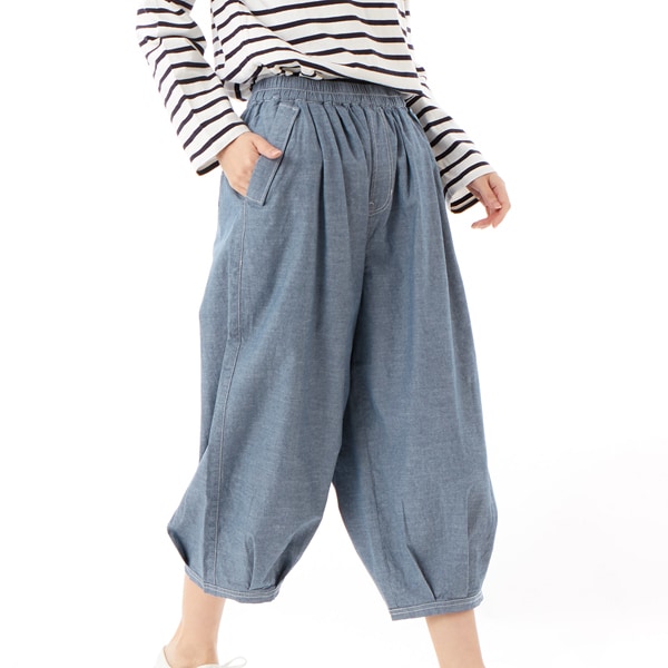 スーパーハッカ（SUPER HAKKA）/コットンダンガリー ワンポイントタブ刺繍コクーンシルエットパンツ