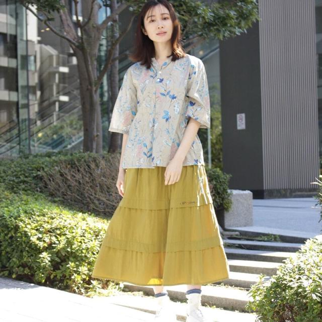 スーパーハッカ（SUPER HAKKA）/サイドウェイフラワー刺繍セルロースフィブリルブロードティアードスカート