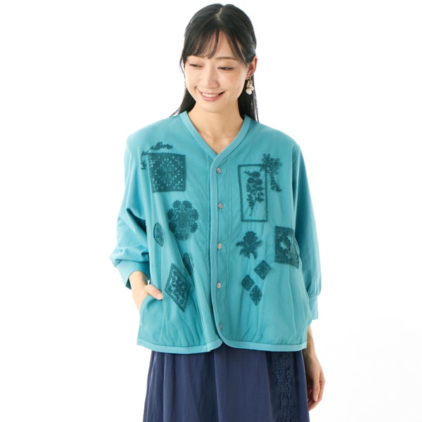 スーパーハッカ（SUPER HAKKA）/ミニ裏毛×チュールレースフレーム刺繍カーディガン