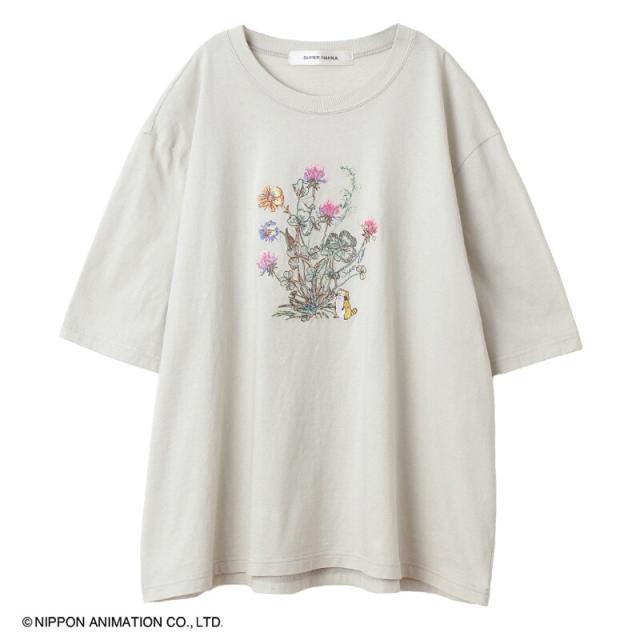 スーパーハッカ（SUPER HAKKA）/SUPER HAKKA×世界名作劇場 あらいぐまラスカルとシロツメクサ刺繍Tシャツ