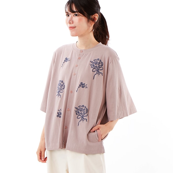 スーパーハッカ（SUPER HAKKA）/強撚天竺スモールブーケ刺繍カーディガン