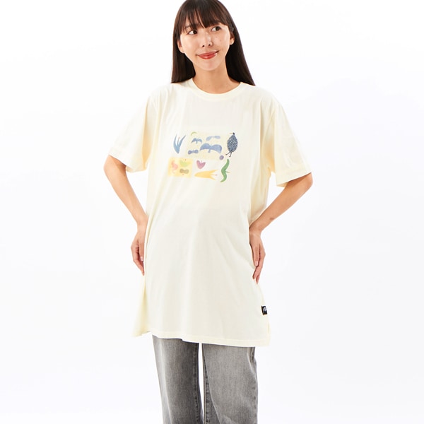 スーパーハッカ（SUPER HAKKA）/SUPER HAKKA×reiko．matsuno 「とりとはな」プリント+立体刺繍カットチュニック