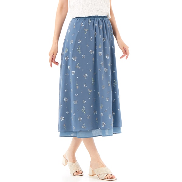 スーパーハッカ（SUPER HAKKA）/エステルシフォンブライズ加工小花プリント+コットンローンレイヤードフレアスカート