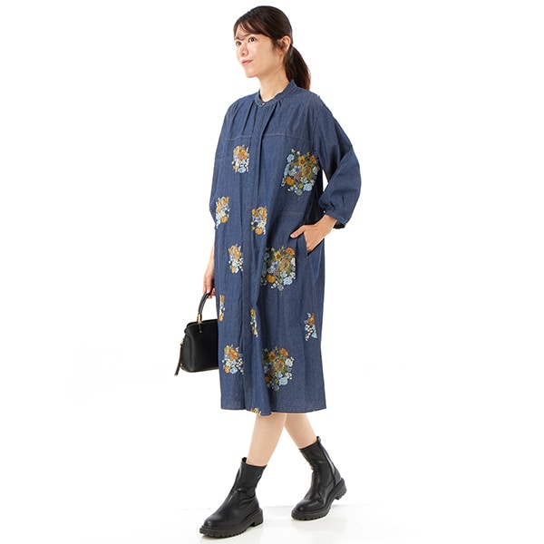 スーパーハッカ（SUPER HAKKA）/デニム/ツイル ブロッサムクラスタ刺繍ワンピース