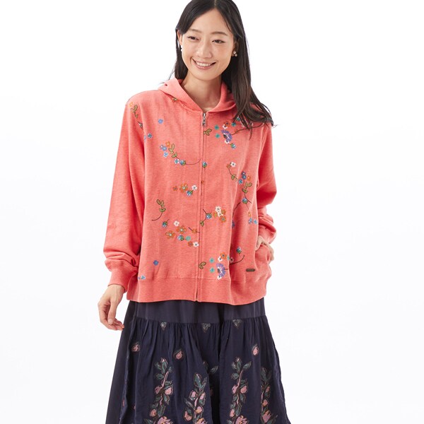 スーパーハッカ（SUPER HAKKA）/タイニーフラワーワルツ刺繍裏毛フーディ