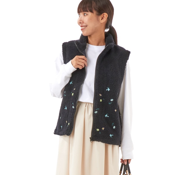 スーパーハッカ（SUPER HAKKA）/レトロフラワー刺繍ボアベスト(裏地付き)
