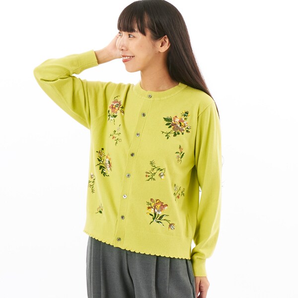 スーパーハッカ（SUPER HAKKA）/フローティングブーケ刺繍コットンニットカーディガン