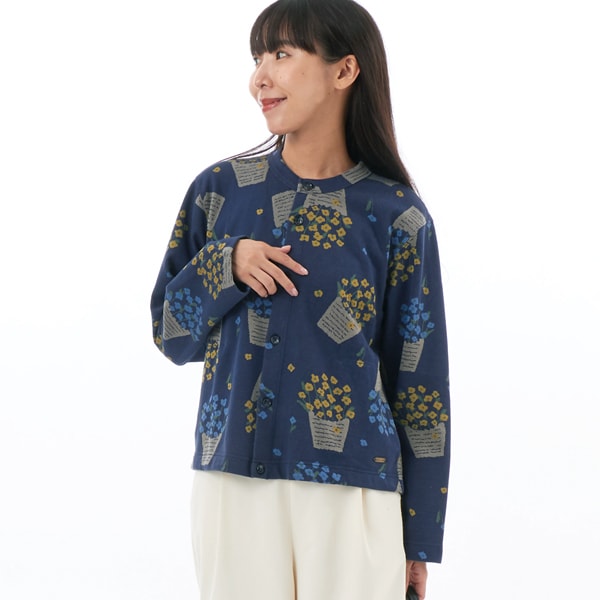 スーパーハッカ（SUPER HAKKA）/コットンポリエステル フラワーポットニットジャカードカーディガン