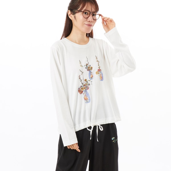 スーパーハッカ（SUPER HAKKA）/ローゲージ天竺フラワーキャンドルボトル刺繍ドロストカットソー