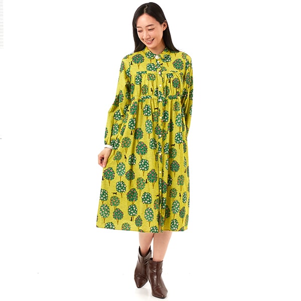 スーパーハッカ（SUPER HAKKA）/SUPER HAKKA×マツモトヨーコ 「冬から春へ」「春の野にて」プリントワンピース(前開き)