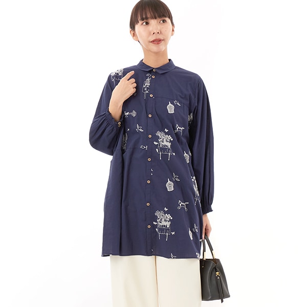 スーパーハッカ（SUPER HAKKA）/SUPER HAKKA×マツモトヨーコ 「大切にしていること」単色刺繍チュニックブラウス