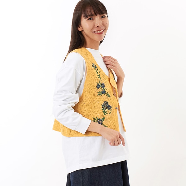 スーパーハッカ（SUPER HAKKA）/フラワーフォール刺繍コットンニットベスト_1