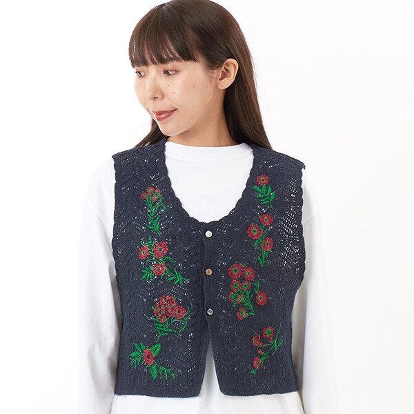 スーパーハッカ（SUPER HAKKA）/フラワーフォール刺繍コットンニットベスト_4