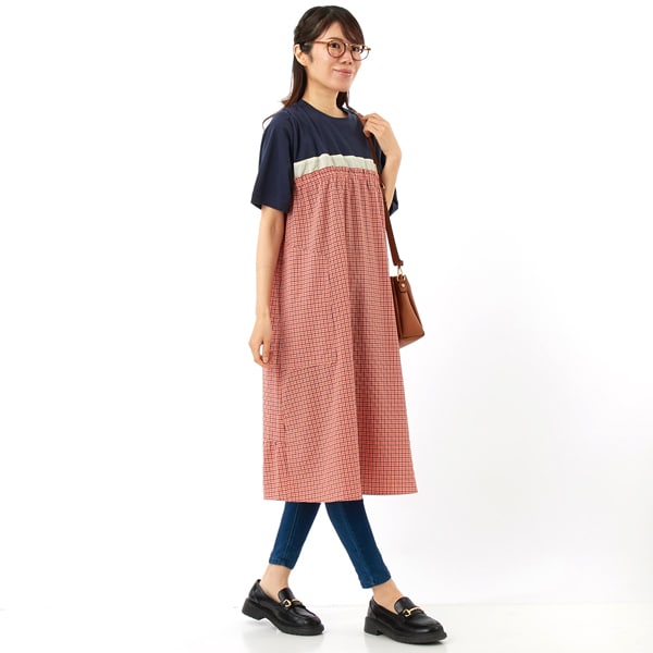 スーパーハッカ（SUPER HAKKA）/天竺×チェック　ロゴワンポイント刺繍Ｔシャツワンピース_1