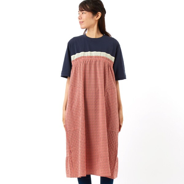 スーパーハッカ（SUPER HAKKA）/天竺×チェック　ロゴワンポイント刺繍Ｔシャツワンピース_2
