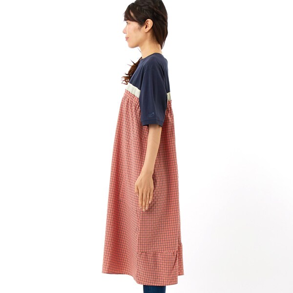 スーパーハッカ（SUPER HAKKA）/天竺×チェック　ロゴワンポイント刺繍Ｔシャツワンピース_4