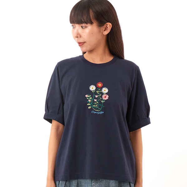 スーパーハッカ（SUPER HAKKA）/30/−天竺シルキー加工ガーベラプランツオンケミ刺繍Ｔシャツ_3