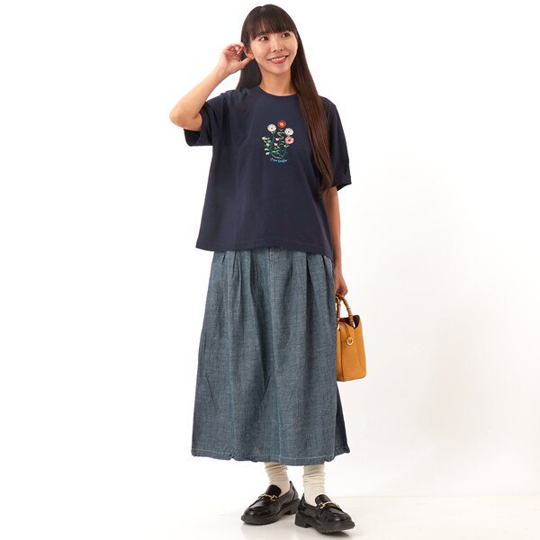 スーパーハッカ（SUPER HAKKA）/30/−天竺シルキー加工ガーベラプランツオンケミ刺繍Ｔシャツ_6