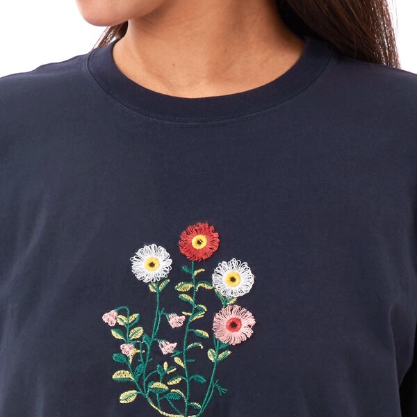 スーパーハッカ（SUPER HAKKA）/30/−天竺シルキー加工ガーベラプランツオンケミ刺繍Ｔシャツ_7