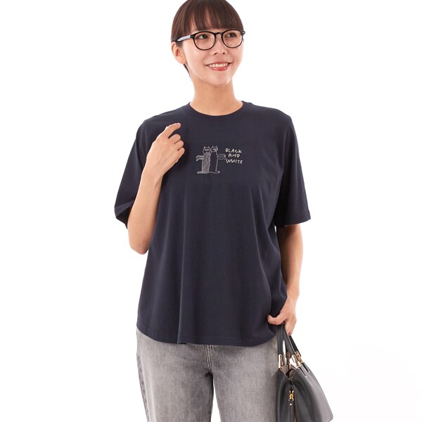 スーパーハッカ（SUPER HAKKA）/SUPER HAKKA×波田佳子 「Black and White」刺繍フレアＴシャツ 7,524円