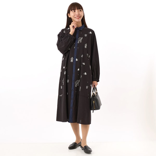 【NEW】スーパーハッカ（SUPER HAKKA）/SUPER HAKKA×波田佳子 「Play with lines」単色刺繍ワンピース