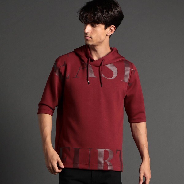 ニコルクラブフォーメン（NICOLE CLUB FOR MEN）/五分袖ロゴプリントプルオーバーパーカ