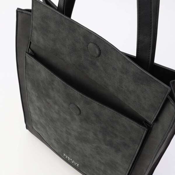 Urbancode leather tote bag with suede pocket in online black