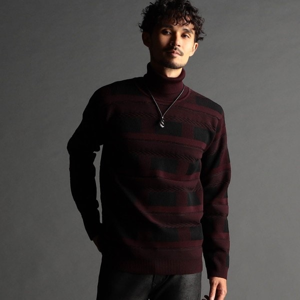 ニコルクラブフォーメン（NICOLE CLUB FOR MEN）/編地切り替 タートルネックニット