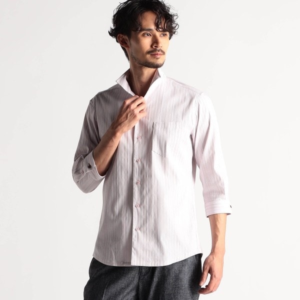 ニコルクラブフォーメン（NICOLE CLUB FOR MEN）/リバーシブルドビー　7分袖スタンドカラーシャツ_1