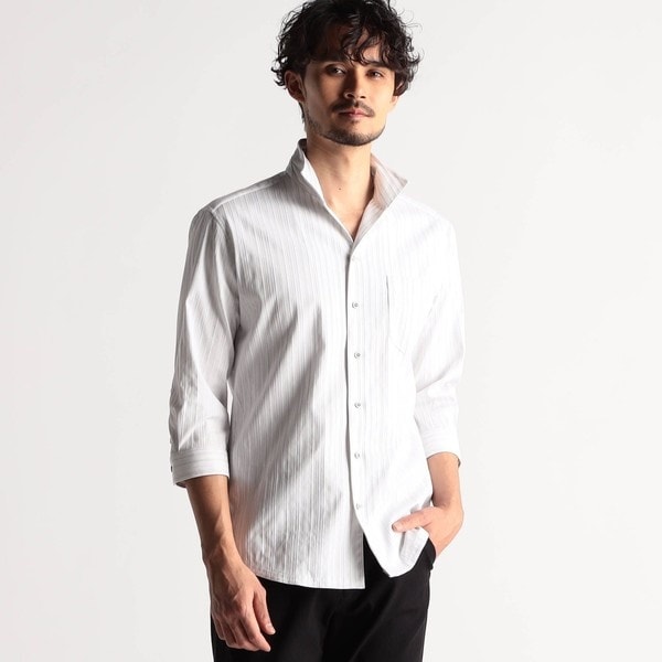 ニコルクラブフォーメン（NICOLE CLUB FOR MEN）/リバーシブルドビー　7分袖スタンドカラーシャツ_2