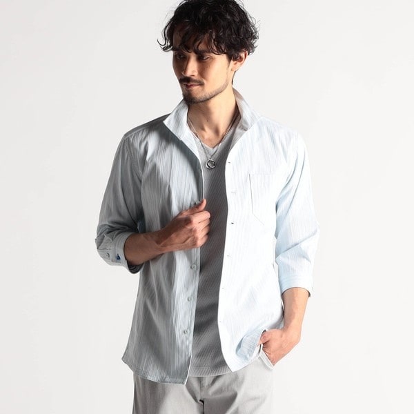 ニコルクラブフォーメン（NICOLE CLUB FOR MEN）/リバーシブルドビー　7分袖スタンドカラーシャツ_3