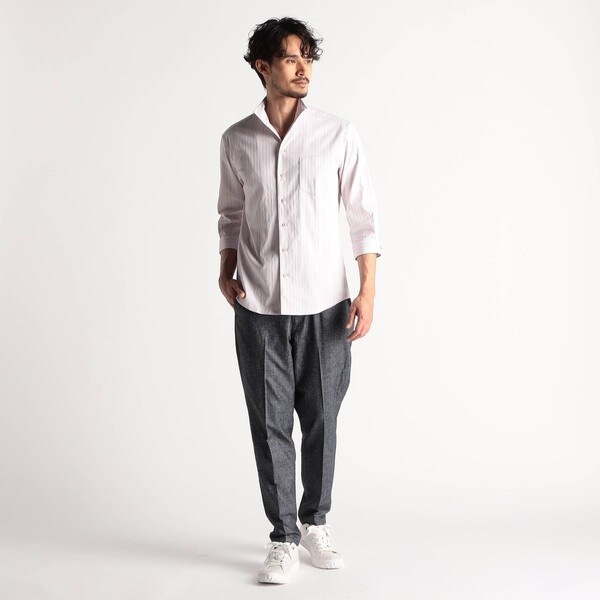 ニコルクラブフォーメン（NICOLE CLUB FOR MEN）/リバーシブルドビー　7分袖スタンドカラーシャツ_4