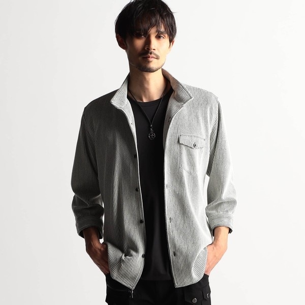 ニコルクラブフォーメン（NICOLE CLUB FOR MEN）/ラッセルストライプスタンドカラー7分袖シャツ