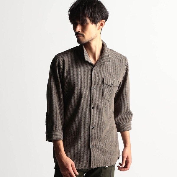 ニコルクラブフォーメン（NICOLE CLUB FOR MEN）/ラッセルストライプスタンドカラー7分袖シャツ_1