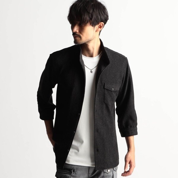 ニコルクラブフォーメン（NICOLE CLUB FOR MEN）/ラッセルストライプスタンドカラー7分袖シャツ_2